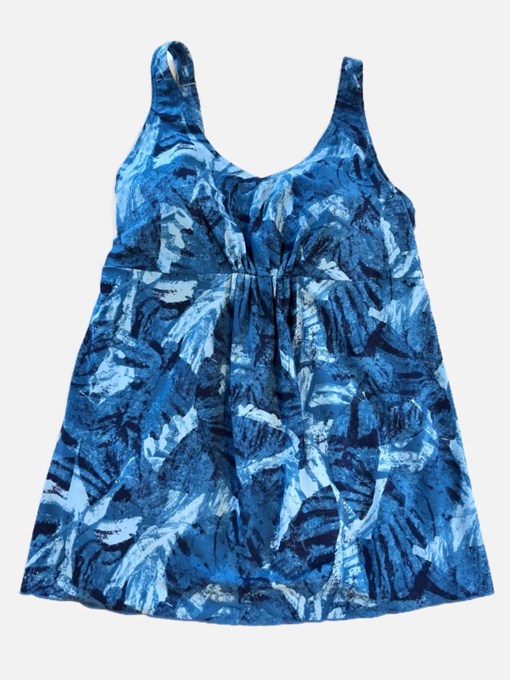 L.L. Bean Women’s Swim Bathing Suit Tankini Swim Dress Scoop Neck Blue Shades 16